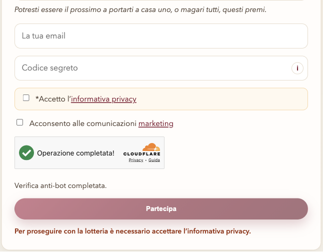 Modulo di partecipazione con inserimento codice
